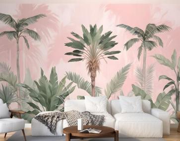 Suluboya Pembe Tropikal Çin Duvar Kağıdı 