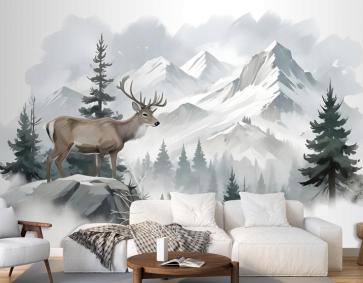 Kış Ormanı Ve Boynuzlu Geyik Duvar Kağıdı