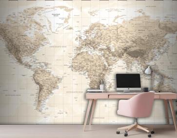 Dünya Haritası Fiziksel Vintage Retro Eski Stil Duvar Kağıdı 