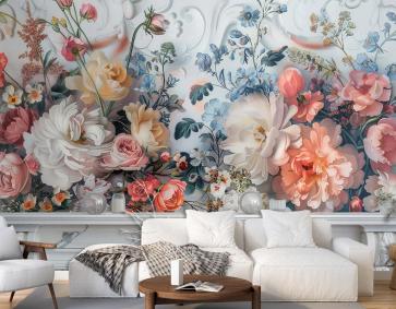 Zarif Ve Güzel Suluboya Çiçek Çizimi Vintage Duvar Kağıdı