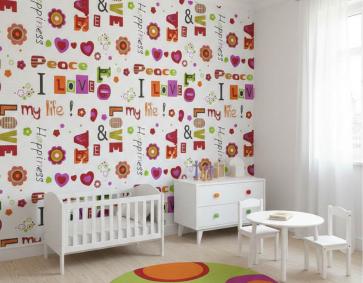 Renkli Yazılı Ucuz Duvar Kağıdı 55940