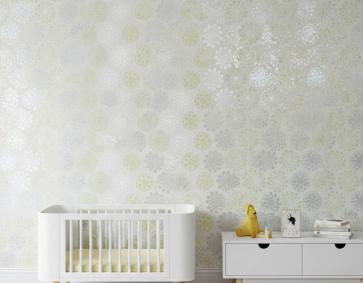 Sarı Gümüş Mavi Noktalı Çiçek Desen Duvar Kağıdı 111025