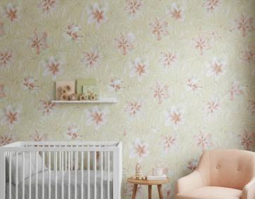 Sarı Yapraklar Pembe Çiçekli Tropikal Duvar Kağıdı 669534