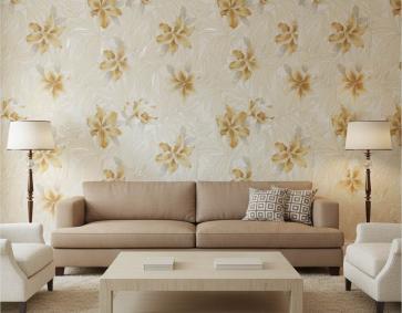 Sarı Yapraklı Sarı Turuncu Çiçekli  Tropikal Duvar Kağıdı 669527