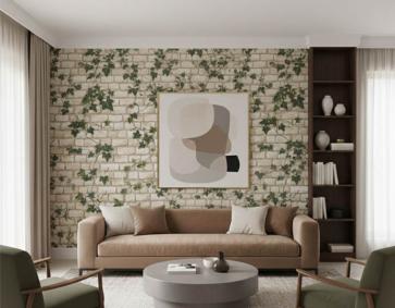 Sarmaşık Yeşil Yapraklı Taş Desen 16 M2 Duvar Kağıdı 10203-1