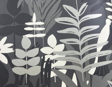 Siyah Bej Krem Çiçek Yaprak Desen Duvar Kağıdı 112031