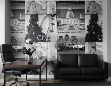 Siyah Beyaz Gümüş Simli Mimari Desen Duvar Kağıdı 