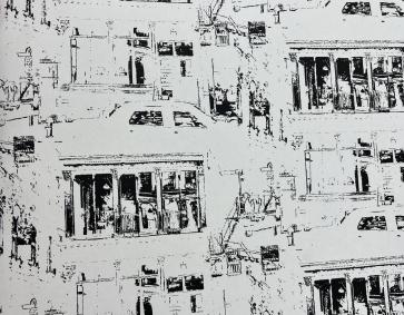 Siyah Beyaz Mimari Desenli Duvar Kağıdı 112039