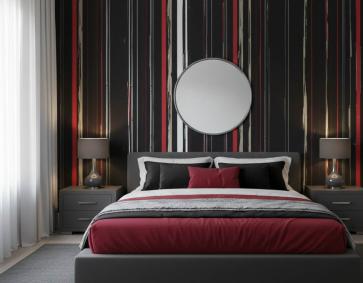 Siyah Kırmızı Krem Çizgi Desen Duvar Kağıdı 3108