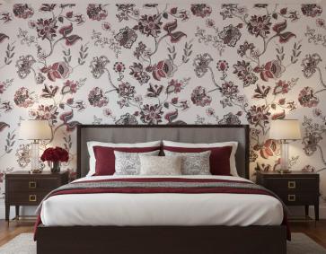 Siyah Pembe Gümüş Çiçek Desen Duvar Kağıdı 3008