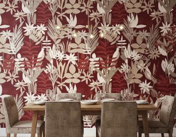 Soft Kırmızı Bej Tropik Duvar Kağıdı 112033