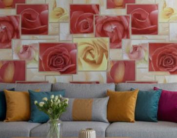 Turuncu Çiçek Desen Ucuz Duvar Kağıdı 53006