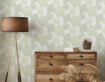 Yeşil Çiçeli Hafif Parlak Ucuz Duvar Kağıdı 53391