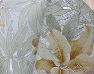 Yeşil Yapraklar Turuncu Sarı Çiçekli Tropikal Duvar Kağıdı 669541