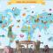 Karikatür Hayvanlı Dünya Haritası Çocuk Odası Duvar Kağıdı