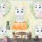 Suluboya Çocuk Odası Duvar Kağıdı  Ile Sevimli Küçük Tavşan