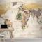 Krem Renk Zemin Detaylı Dünya Haritası Duvar Kağıdı