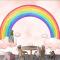 Gökkuşağı Bulutlu Suluboya Tarzı Çocuk Odası Duvar Kağıdı