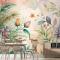 Çiçekler Ve Yemyeşil Bitkiler İçeren Suluboya Arka Plan Duvar Kağıdı