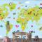 Karikatür Hayvanlı Dünya Haritası Çocuk Odası Duvar Kağıdı