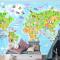 Çocuklar Için Hayvanlarla Dünya Haritası Çocuk Odası Duvar Kağıdı