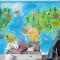 Orman Hayvanları Çocuk Odası Duvar Kağıdı Ile Çocuk Odası İçin Karikatür Dünya Haritası