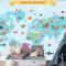 Karikatür Hayvanlı Dünya Haritası Çocuk Odası Duvar Kağıdı