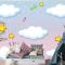 Melodi Temalı Çocuk Odası Duvar Kağıdı  Ile Pastel Gökyüzü Arka Planında Boş Bulutlar