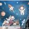 Gezegenler Çocuk Odası Duvar Kağıdı Ile Çocuklar Suluboya Uzay