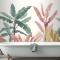 Pembe & Teal Vintage Tropikal Banyo Duvar Kağıdı
