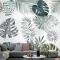 Retro Tropikal Yaprak Desenli Duvar Kağıdı 