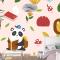 Elle Çizilmiş Çocuksu Hayvanlar Desen Çocuk Odası Duvar Kağıdı 