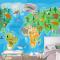 Orman Hayvanları Çocuk Odası Duvar Kağıdı Ile Çocuk Odası İçin Karikatür Dünya Haritası