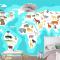 Hayvanlarla Dünya Haritası Dünya Keşfi Komik Çocuklar Coğrafya Çocuk Odası Duvar Kağıdı