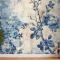 Mavi Beyaz Duvar Kağıdı Duvarında Mavi Beyaz Çiçek Baskısı Var