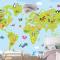 Karikatür Hayvanlı Dünya Haritası Çocuk Odası Duvar Kağıdı