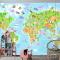 Çocuklar Için Hayvanlarla Dünya Haritası Çocuk Odası Duvar Kağıdı