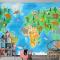 Orman Hayvanları Çocuk Odası Duvar Kağıdı Ile Çocuk Odası İçin Karikatür Dünya Haritası
