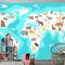 Hayvanlarla Dünya Haritası Dünya Keşfi Komik Çocuklar Coğrafya Çocuk Odası Duvar Kağıdı