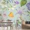 Yeşil Duvar Kağıdı Duvarında Güzel Mor Çiçek Desenli
