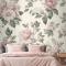 Krem & Pembe Gül Vintage Çiçek Yatak Odası Duvar Kağıdı