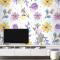 Pastel Renklerde Çiçek Desenli Duvar Kağıdı