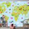 Karikatür Hayvanlı Dünya Haritası Çocuk Odası Duvar Kağıdı