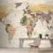 Krem Renk Zemin Detaylı Dünya Haritası Duvar Kağıdı