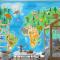 Orman Hayvanları Çocuk Odası Duvar Kağıdı Ile Çocuk Odası İçin Karikatür Dünya Haritası
