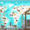 Hayvanlarla Dünya Haritası Dünya Keşfi Komik Çocuklar Coğrafya Çocuk Odası Duvar Kağıdı