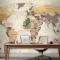Krem Renk Zemin Detaylı Dünya Haritası Duvar Kağıdı