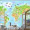Çocuklar Için Hayvanlarla Dünya Haritası Çocuk Odası Duvar Kağıdı