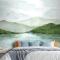 Suluboya Göl Manzarası Yatak Odası Duvar Kağıdı