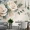 3D Görünümlü Krem Gül Çiçek Duvar Kağıdı